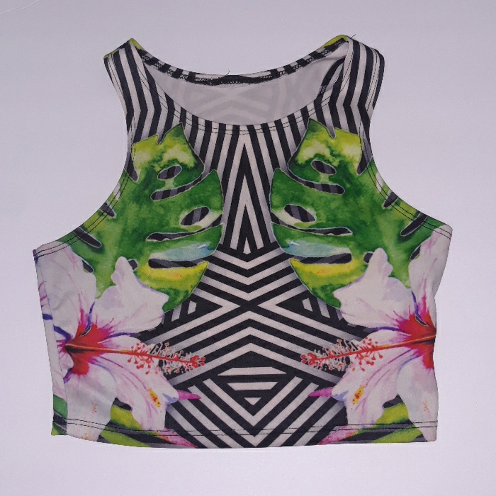 ❤ Tropical Floral Boho Crop Swim Top